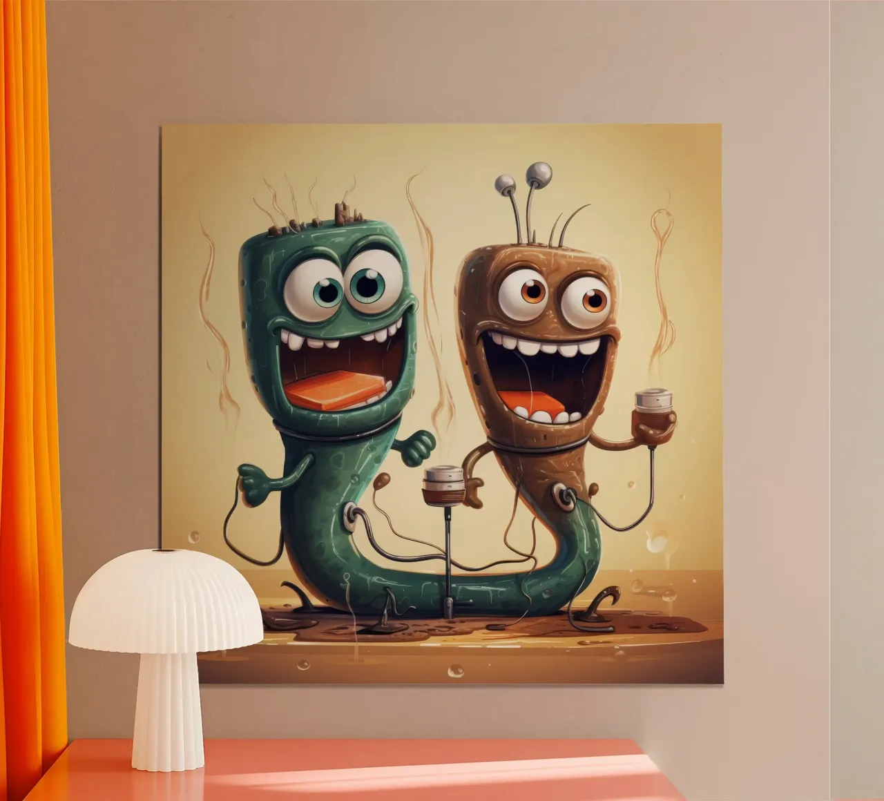 Duo di anguille elettriche retrò poster con telaio in legno da Funny Animals