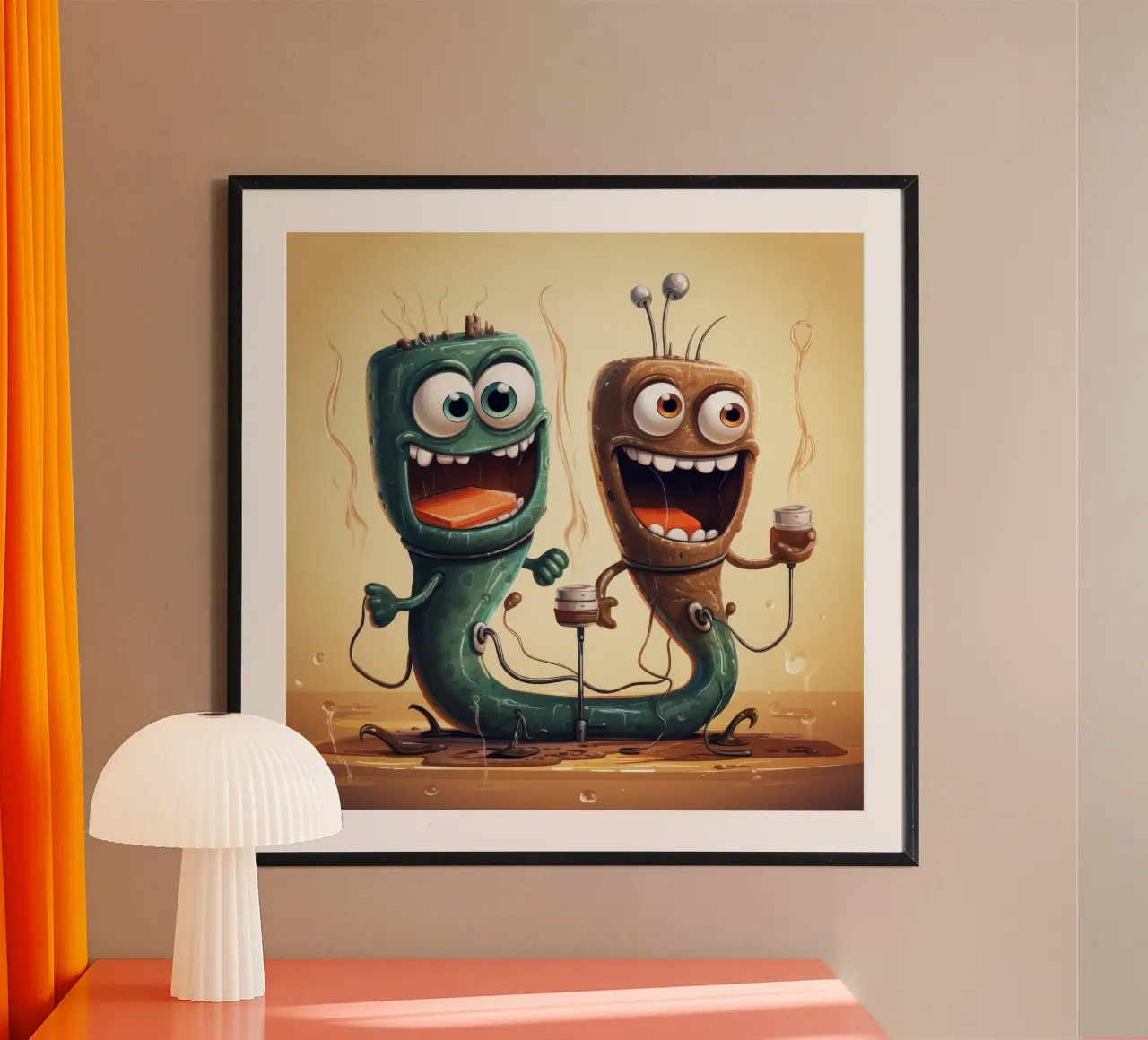 Duo di anguille elettriche retrò poster con telaio in legno da Funny Animals