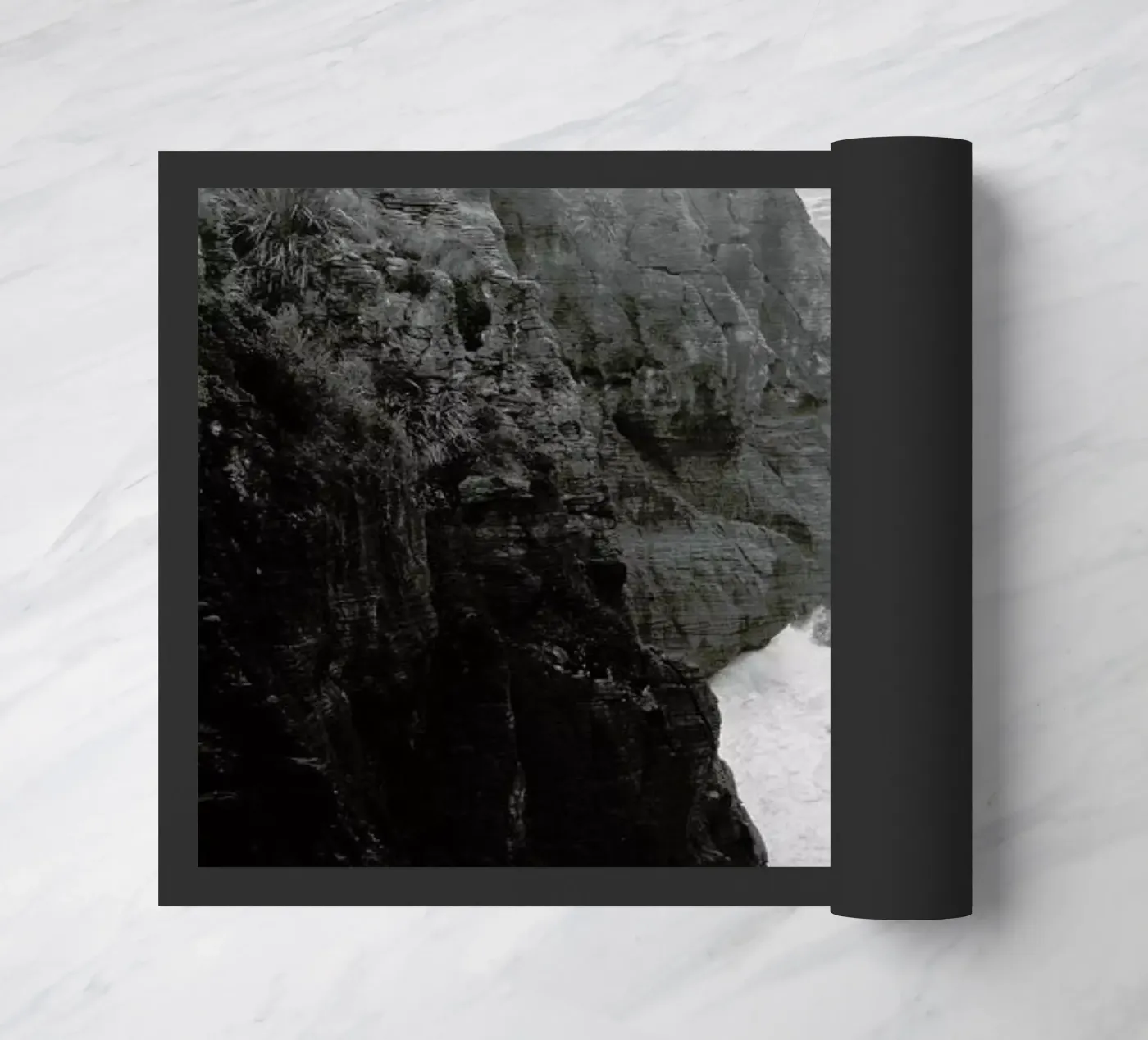 Pancake Rocks – Black and white natural wonder doormat by Jan Luzar