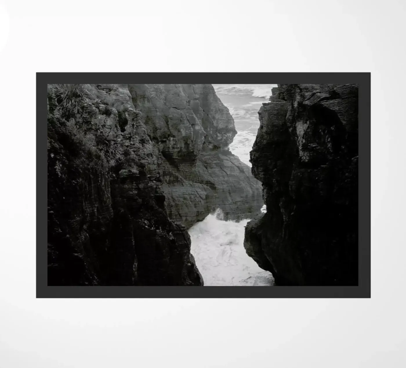 Pancake Rocks – Black and white natural wonder doormat by Jan Luzar