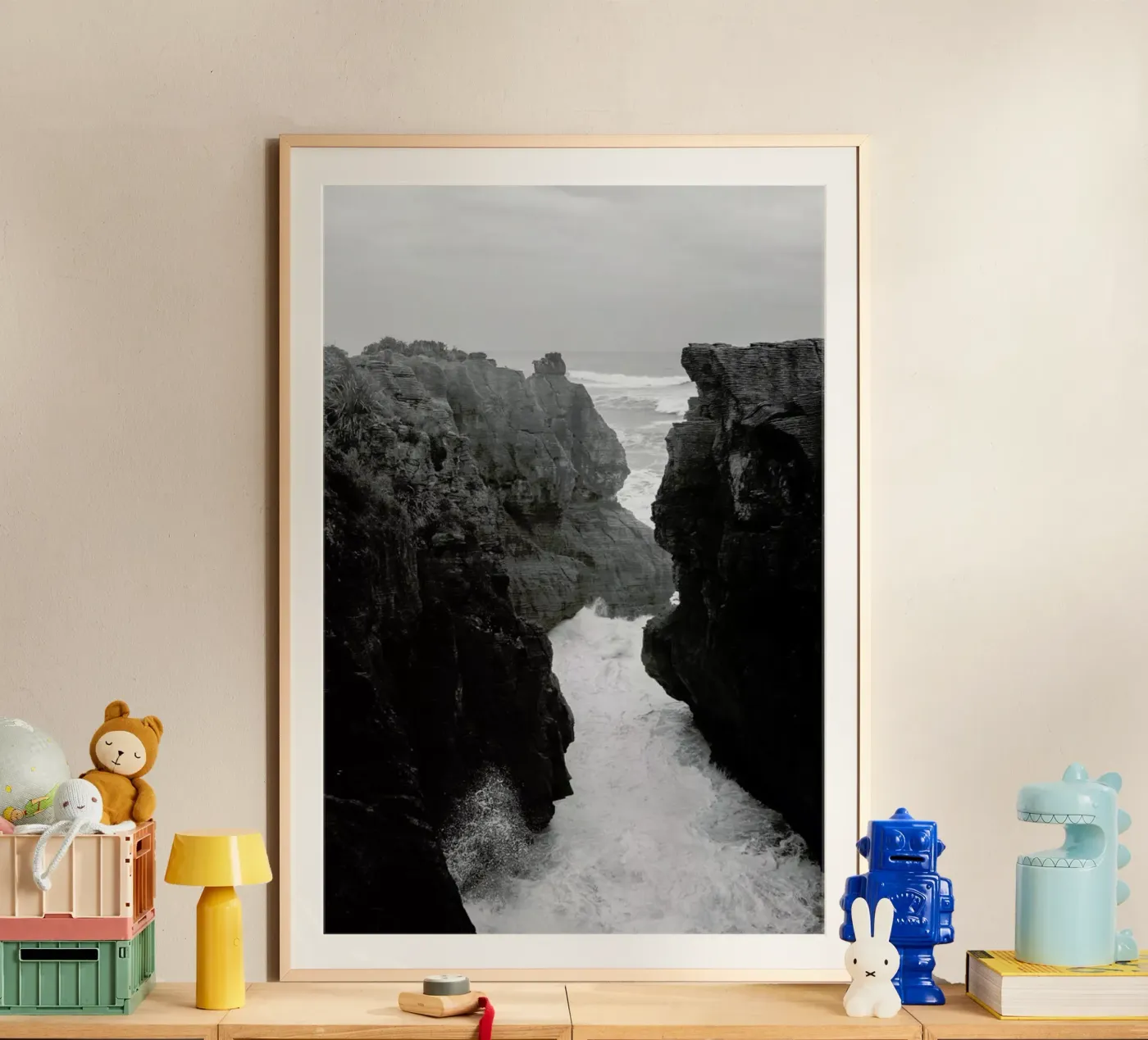 Pancake Rocks – Zwart-wit natuurwonder poster van Jan Luzar