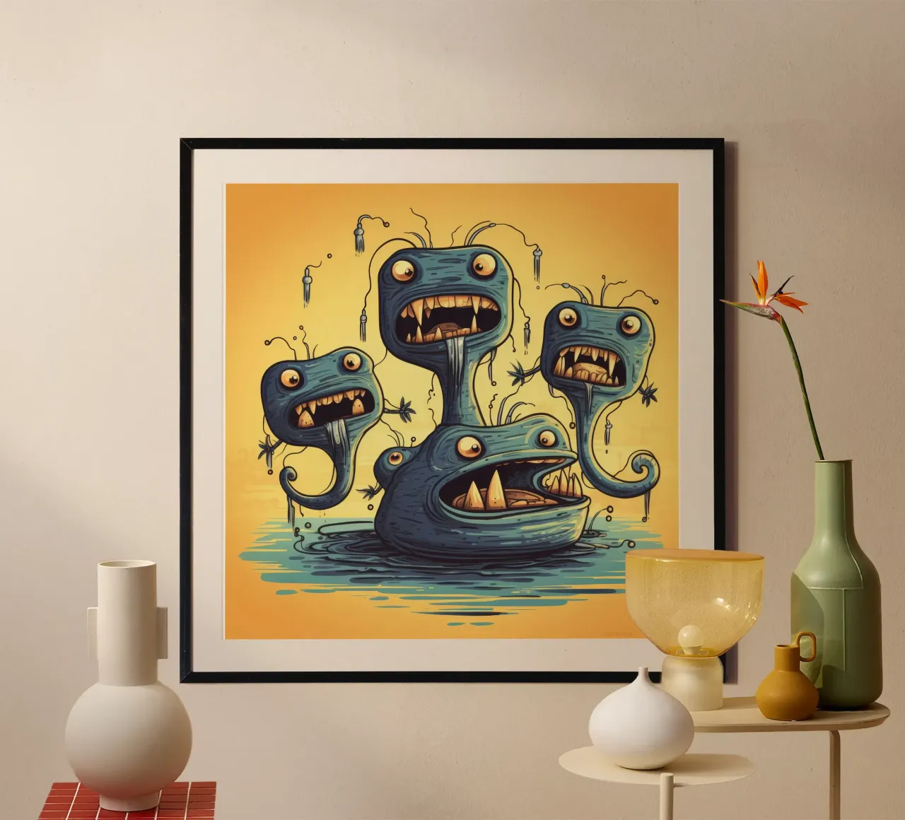 Gang di anguille elettriche retrò poster con telaio in legno da Funny Animals