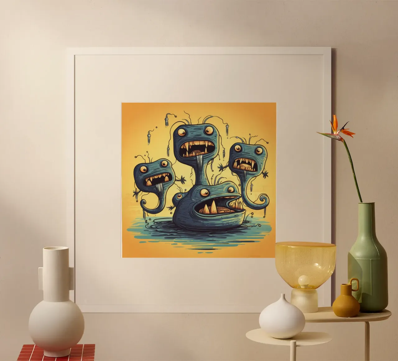 Gang di anguille elettriche retrò poster con telaio in legno da Funny Animals