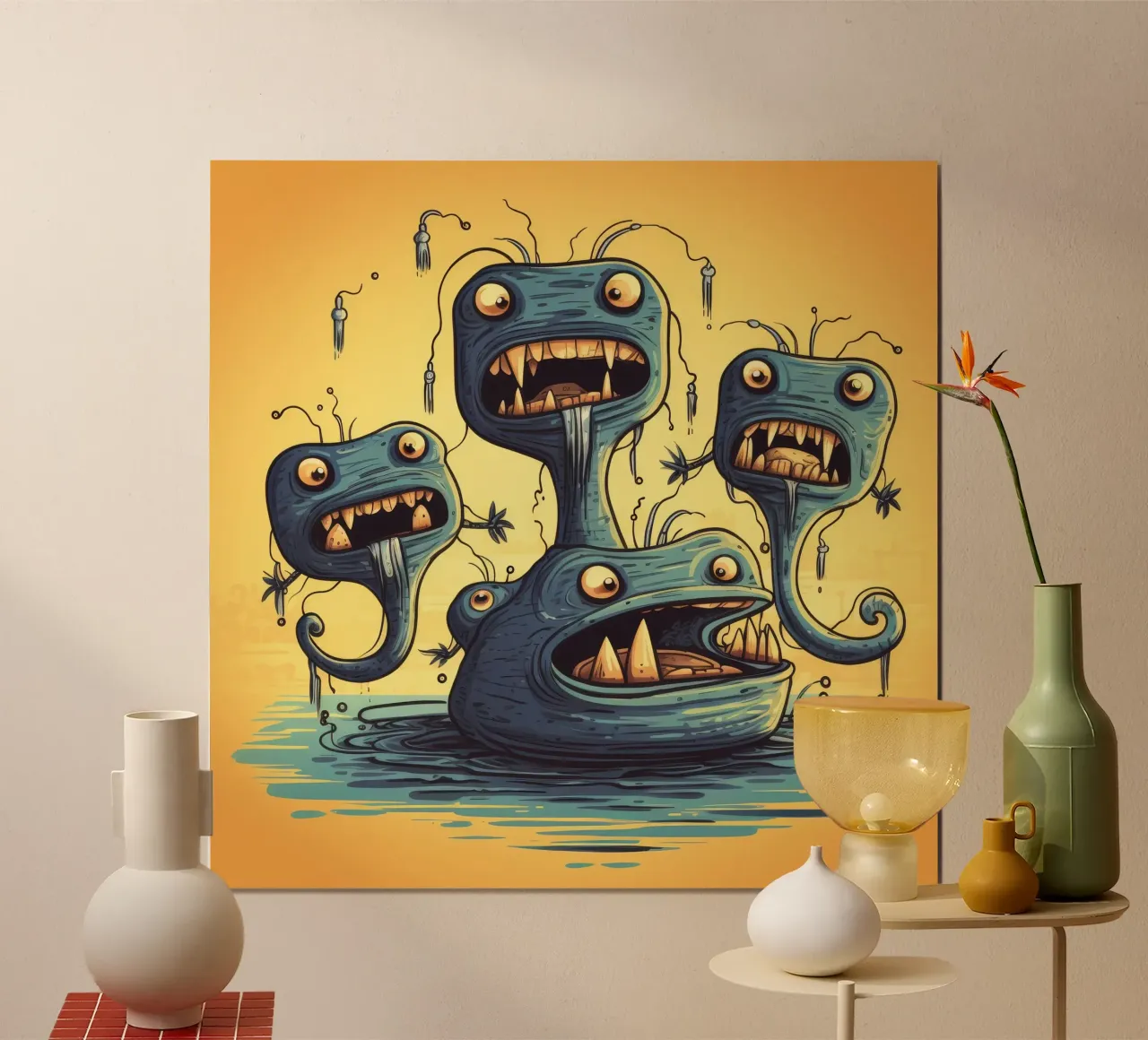Gang di anguille elettriche retrò poster con telaio in legno da Funny Animals