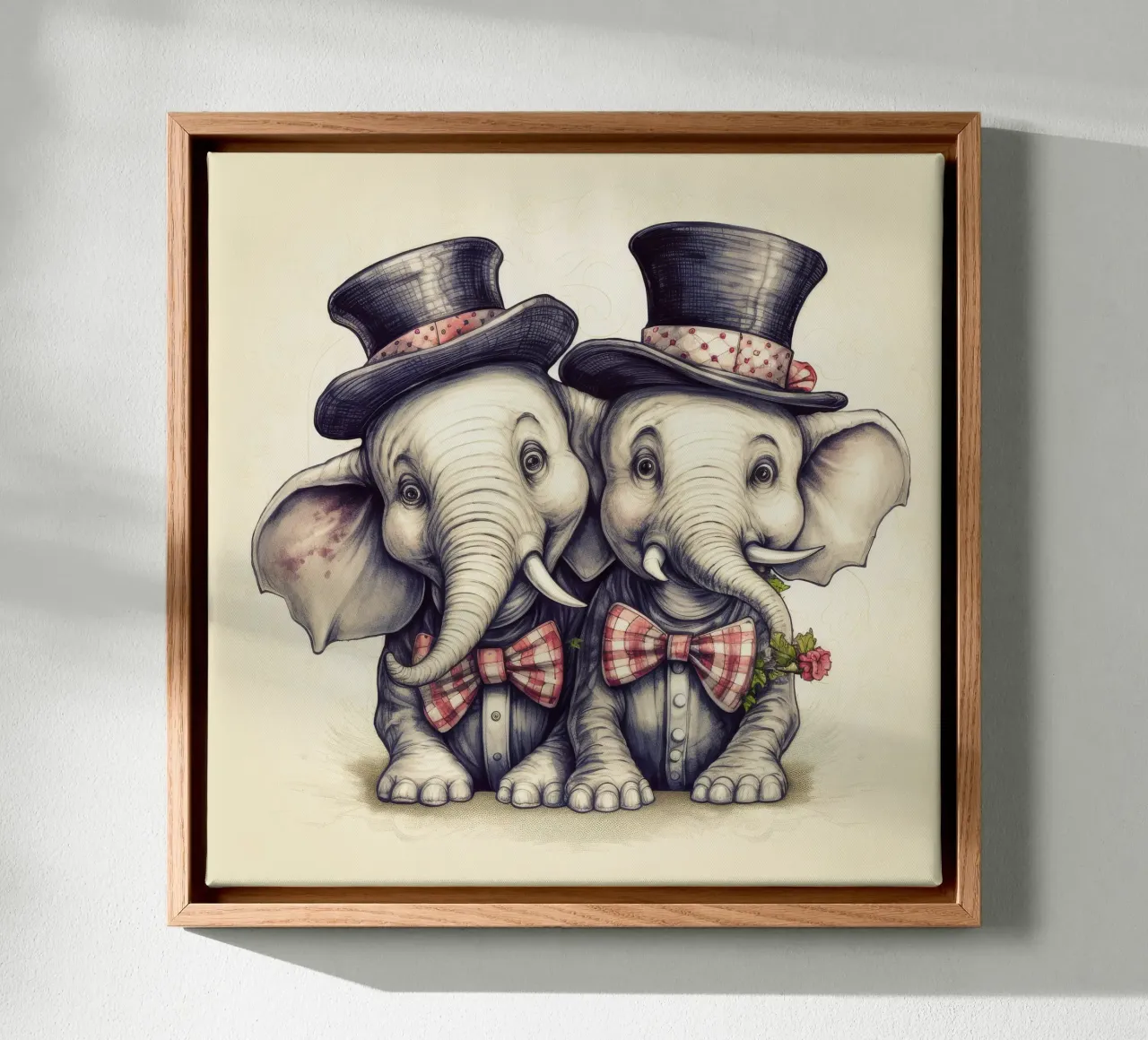 Retro Elephant Duo canvas with Floater frame by Funny Animals