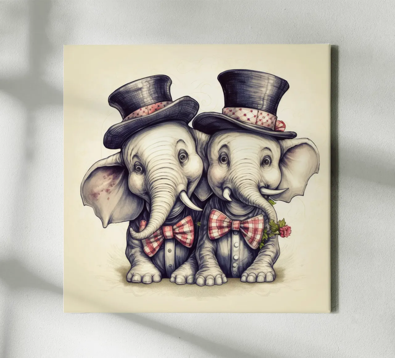 Retro Elephant Duo canvas with Floater frame by Funny Animals