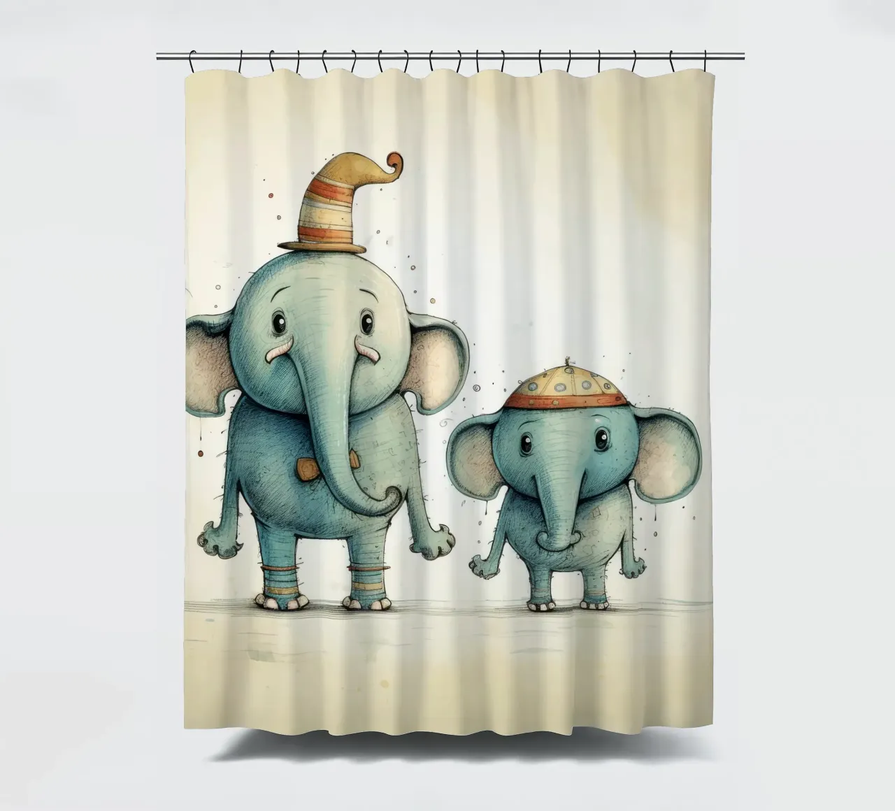 Retro Elephant Duo shower curtain by Funny Animals