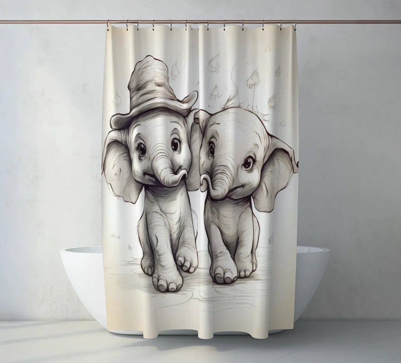 Retro Elephant Duo shower curtain by Funny Animals