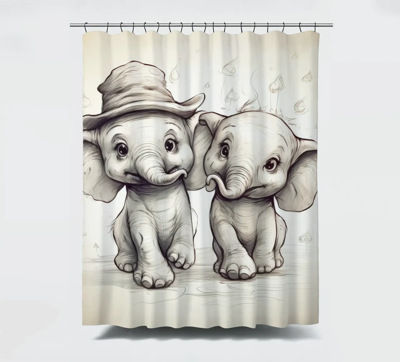 Retro Elephant Duo shower curtain by Funny Animals