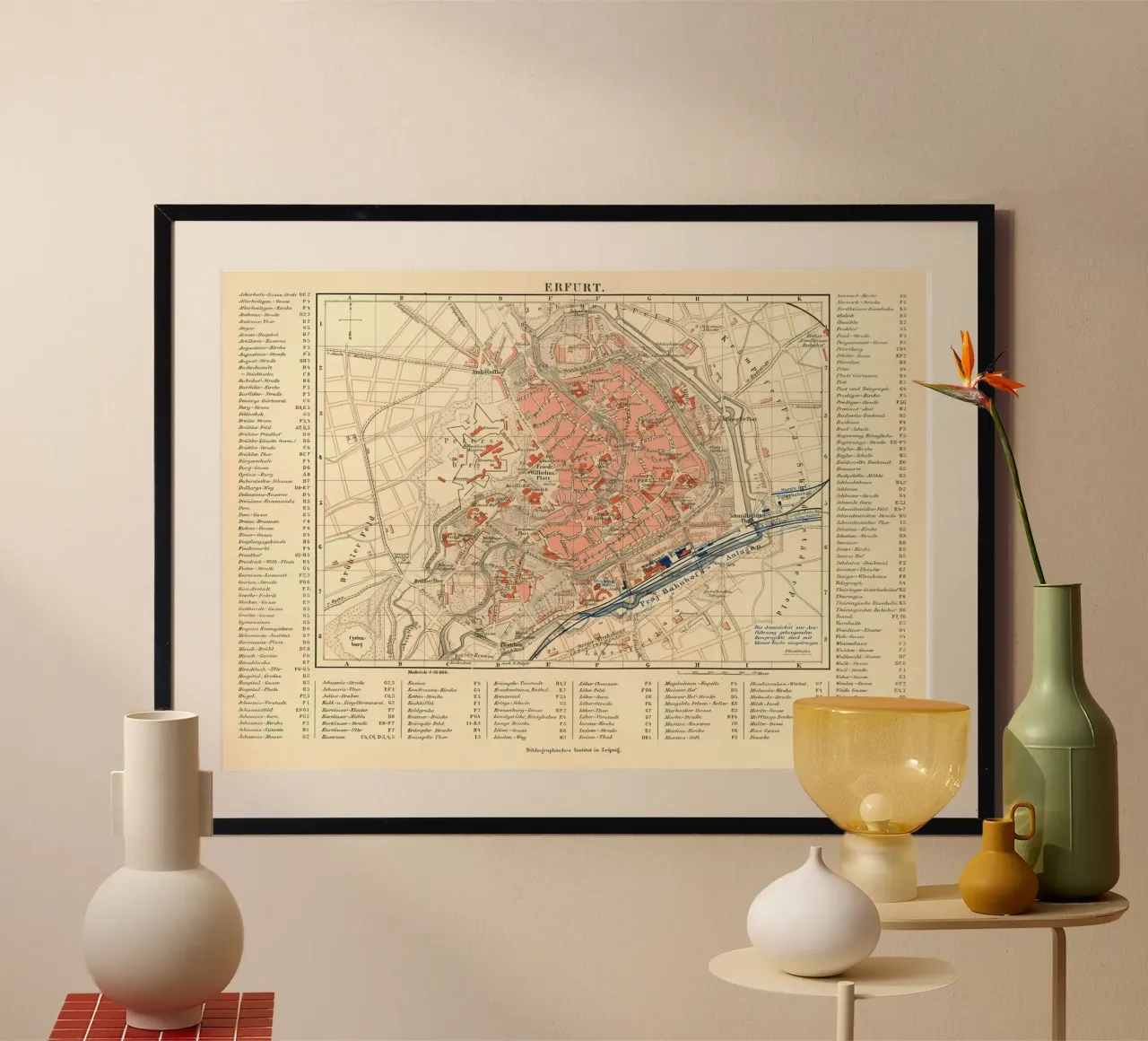 Mappa d'epoca di Erfurt del XIX secolo poster da Christopher Adams