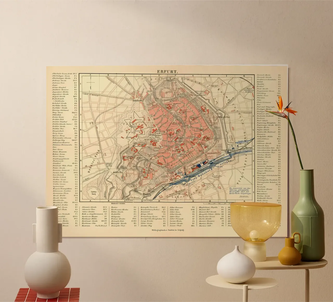 Mappa d'epoca di Erfurt del XIX secolo poster da Christopher Adams