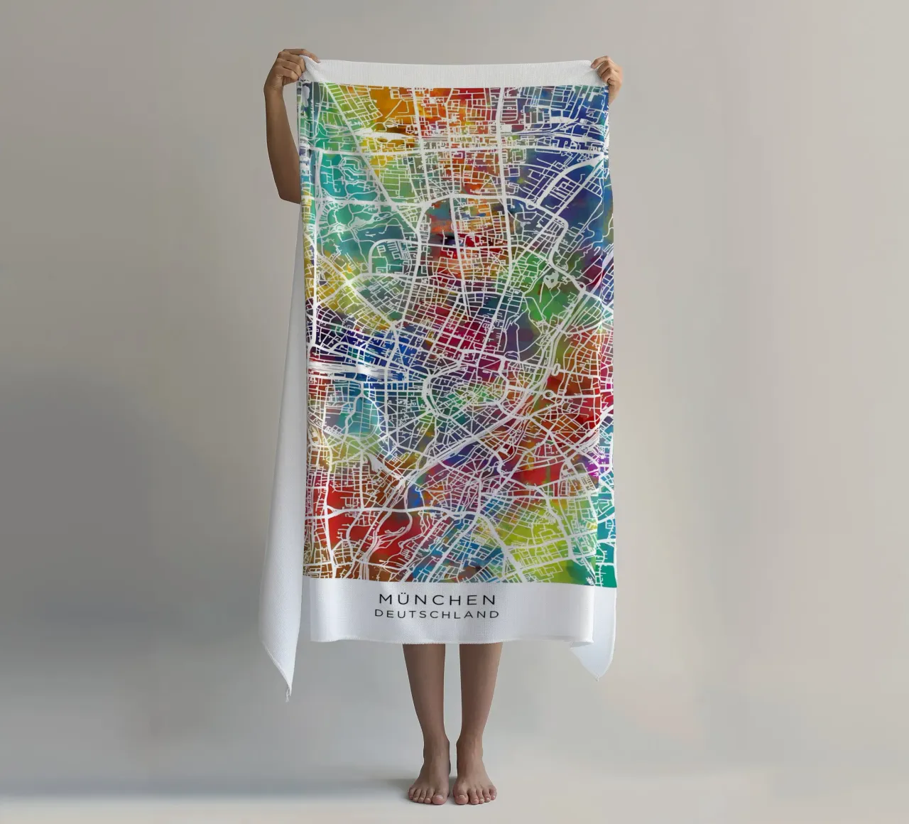 Munich Germany Map beach towel by Christopher Adams