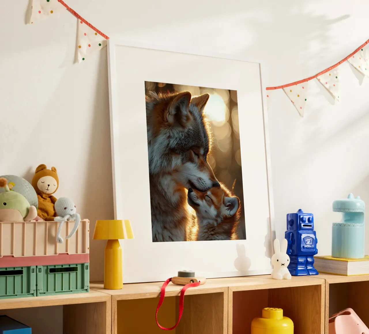 Animale lupo poster con telaio in legno da Pierre Walton