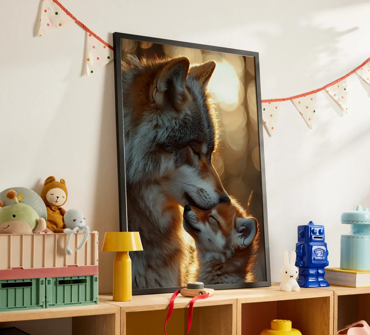 Animale lupo poster con telaio in legno da Pierre Walton