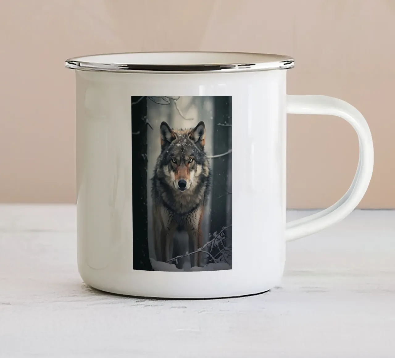 Animale lupo tazza in smalto da Pierre Walton