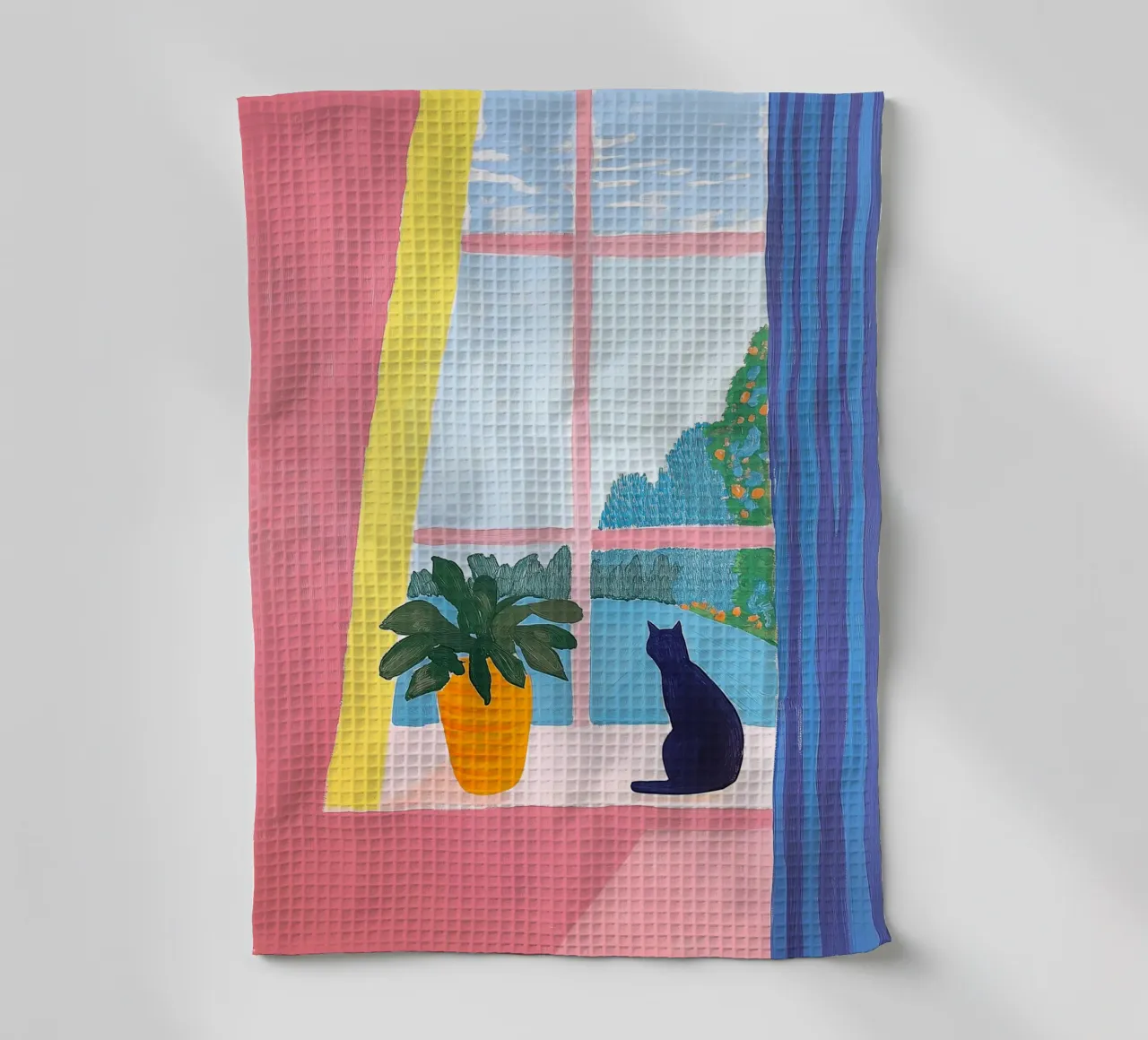 Impatient Cat at the Window tea towel by studiofox