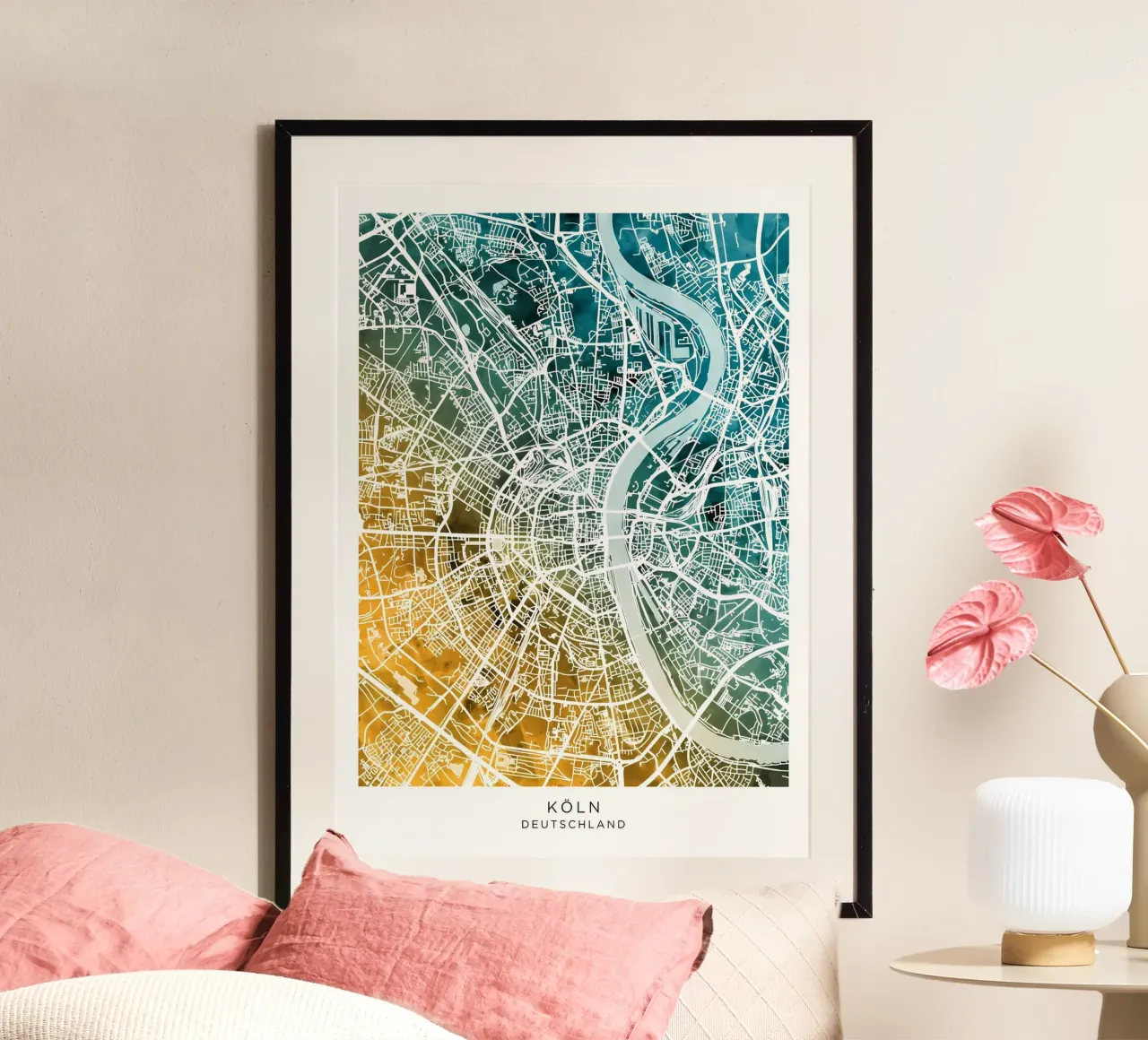 Colonia Germania Mappa poster con telaio in legno da Christopher Adams