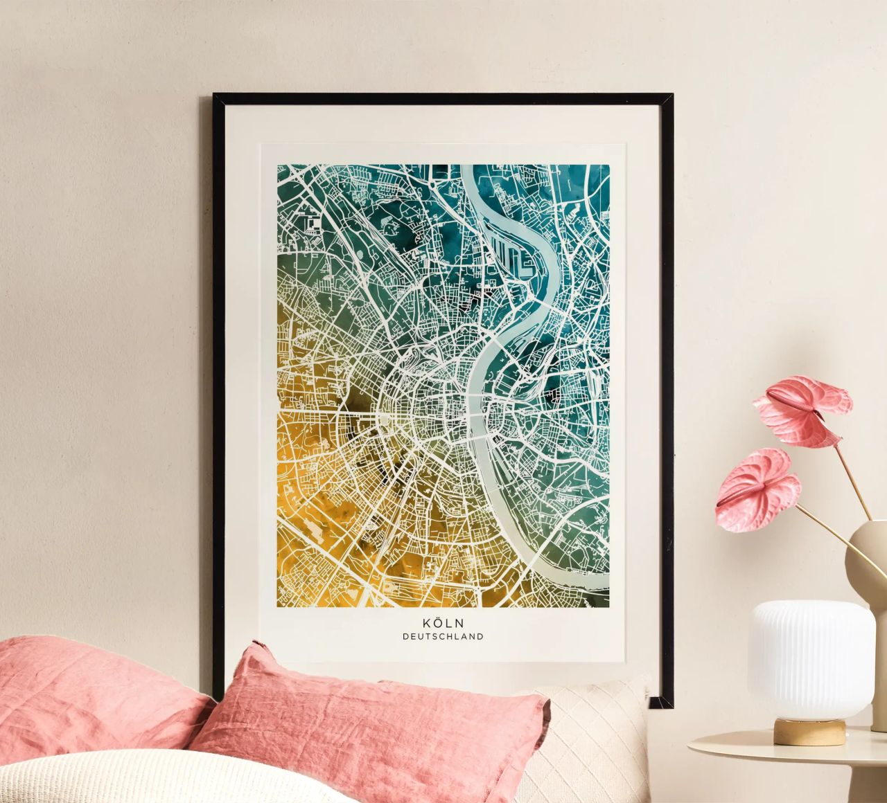 Cologne Allemagne (carte) poster de Christopher Adams