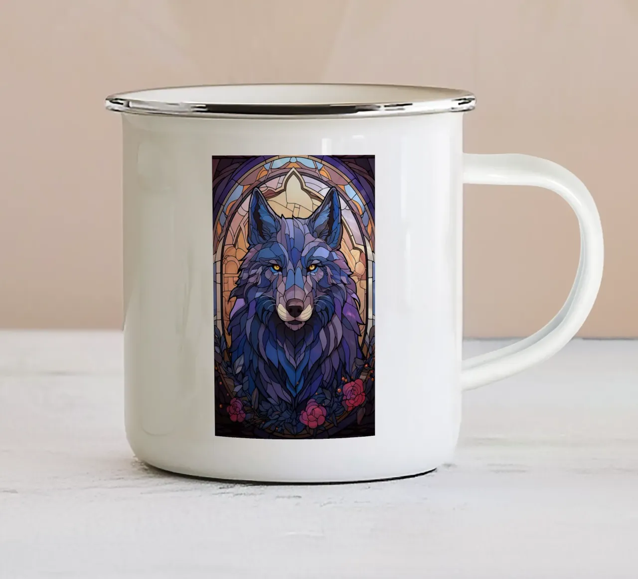 Animale lupo tazza in smalto da Pierre Walton