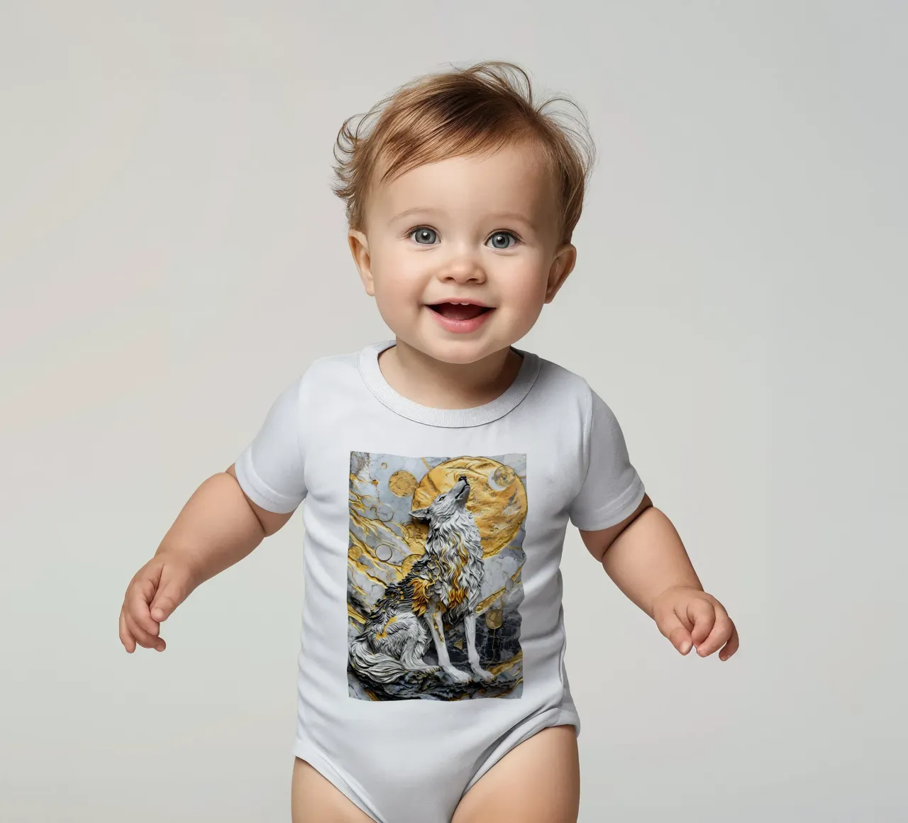 Animale lupo body neonato maniche corte da Pierre Walton