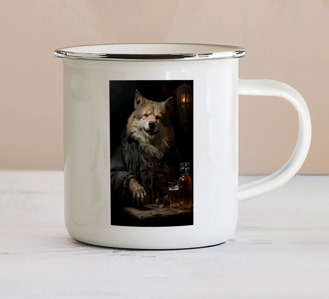 Animale lupo tazza in smalto da Pierre Walton