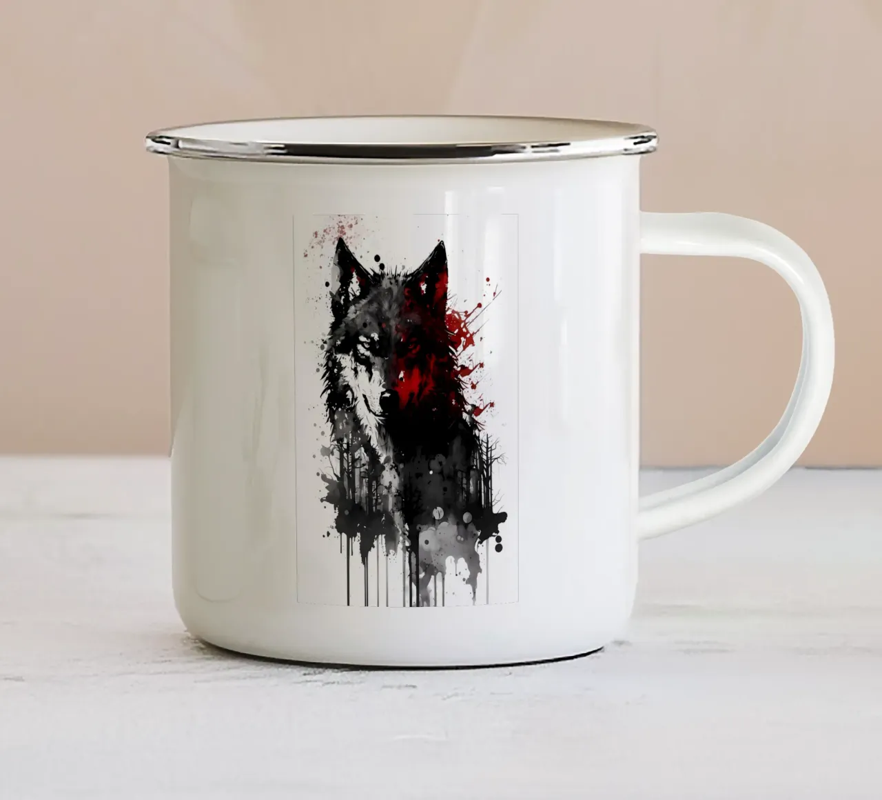 Animale lupo tazza in smalto da Pierre Walton
