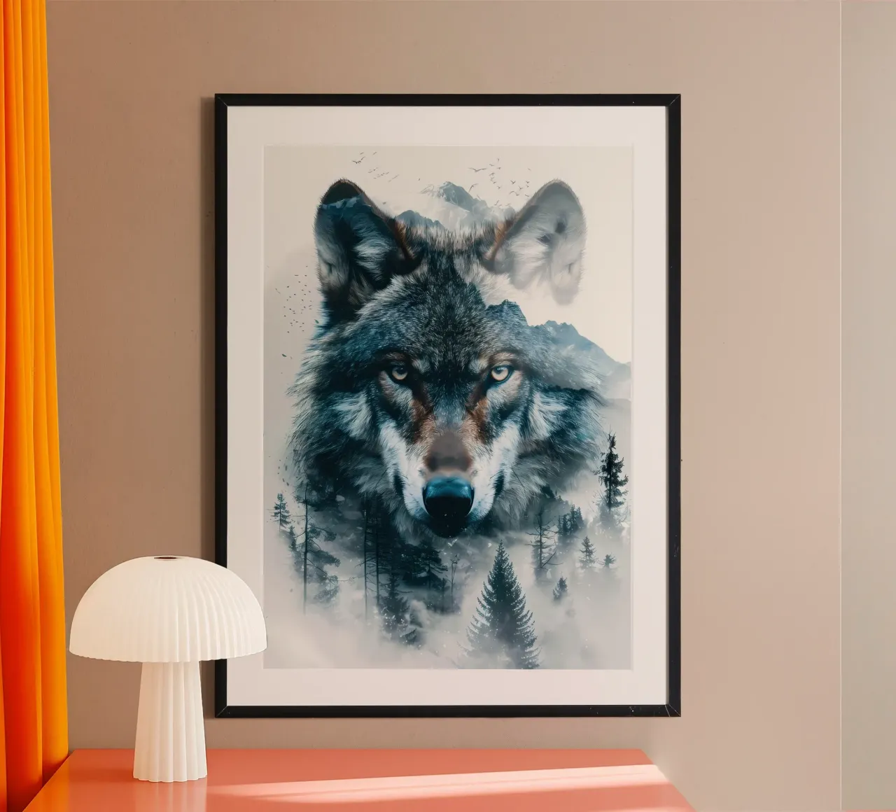 Animale lupo poster con telaio in legno da Pierre Walton