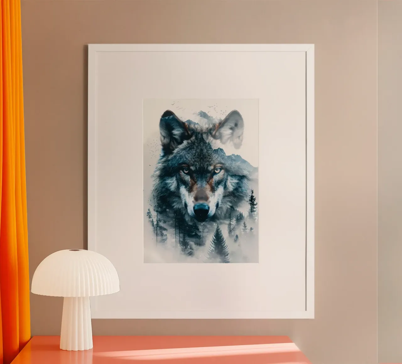 Animale lupo poster con telaio in legno da Pierre Walton