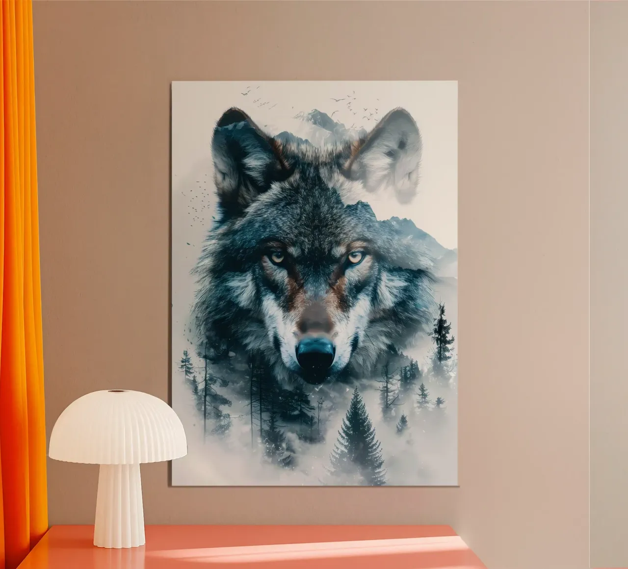 Animale lupo poster con telaio in legno da Pierre Walton
