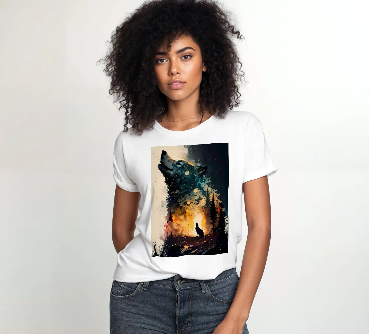 Wolf Animal women's fitted t-shirt by Pierre Walton