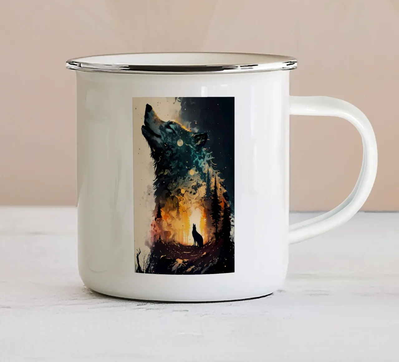 Animale lupo tazza in smalto da Pierre Walton