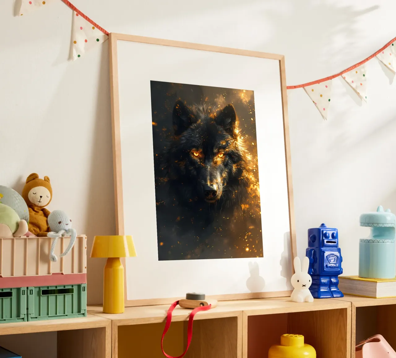Animale lupo poster con telaio in legno da Pierre Walton