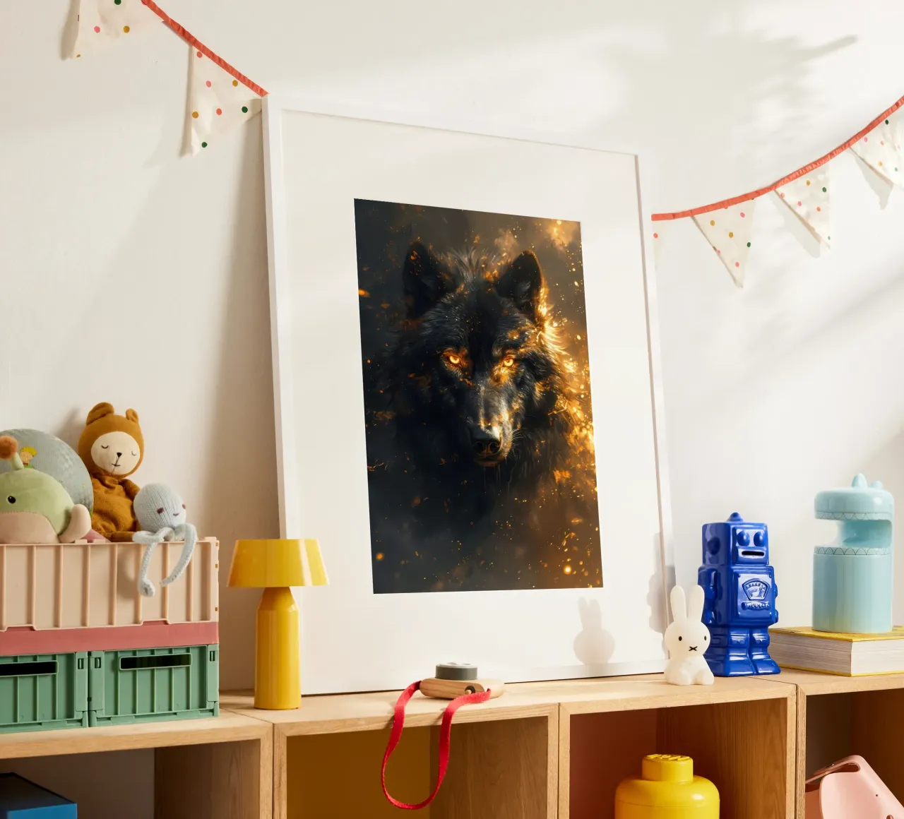 Animale lupo poster con telaio in legno da Pierre Walton