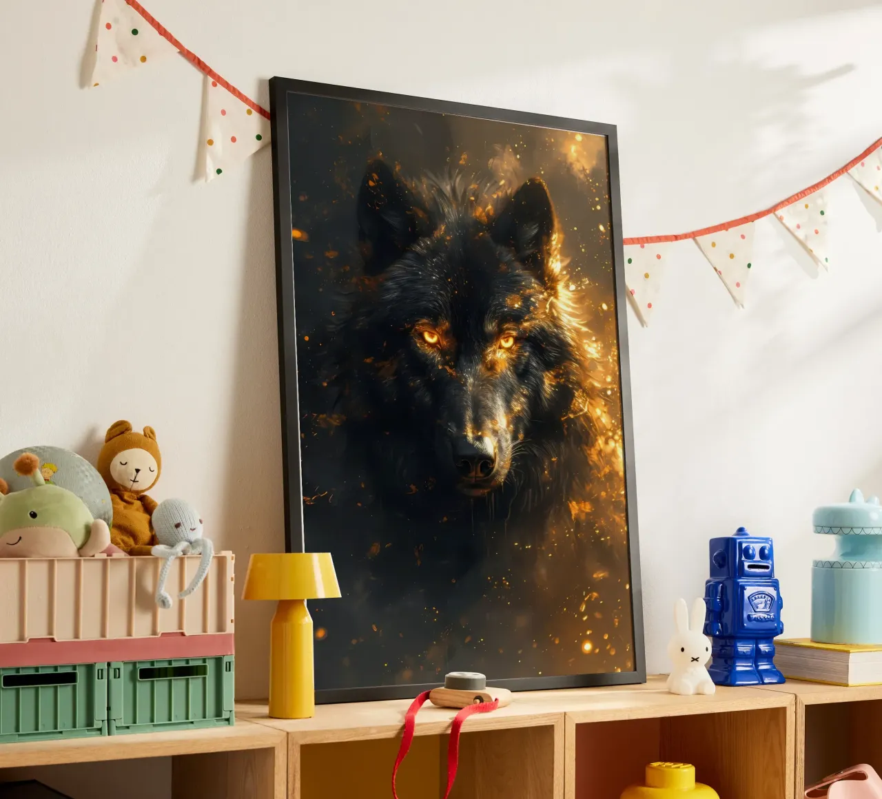Animale lupo poster con telaio in legno da Pierre Walton