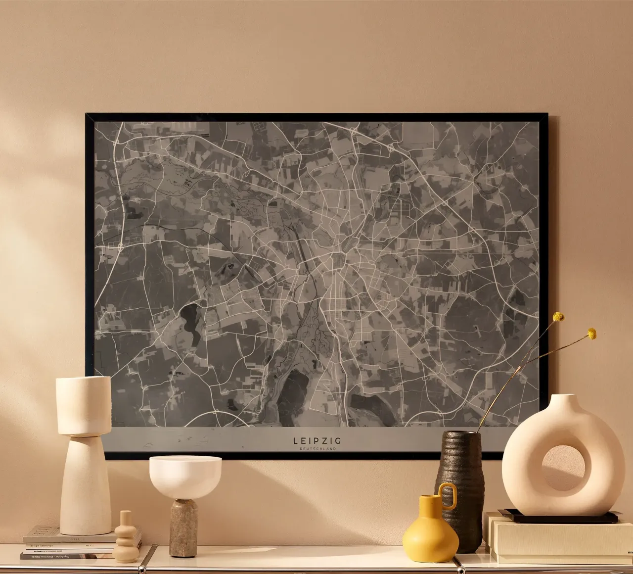 Mappa grigia di Lipsia poster con telaio in alluminio da Christopher Adams