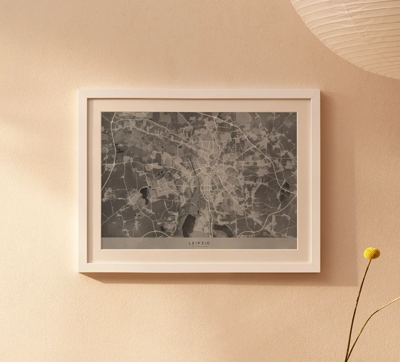 Mappa grigia di Lipsia poster con telaio in alluminio da Christopher Adams