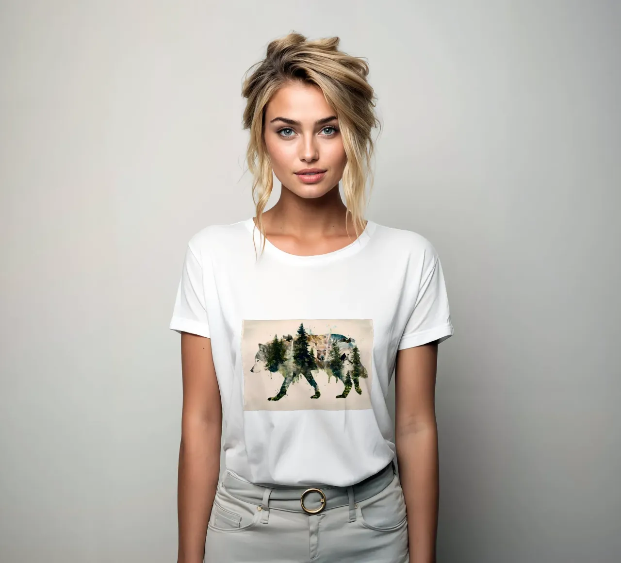 Wolf Animal women's fitted t-shirt by Pierre Walton