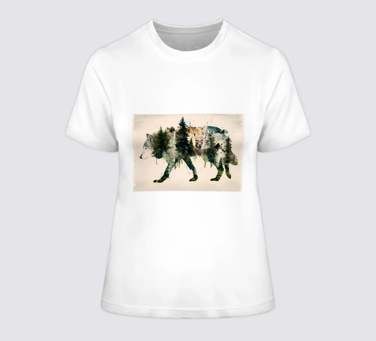 Wolf Animal women's fitted t-shirt by Pierre Walton