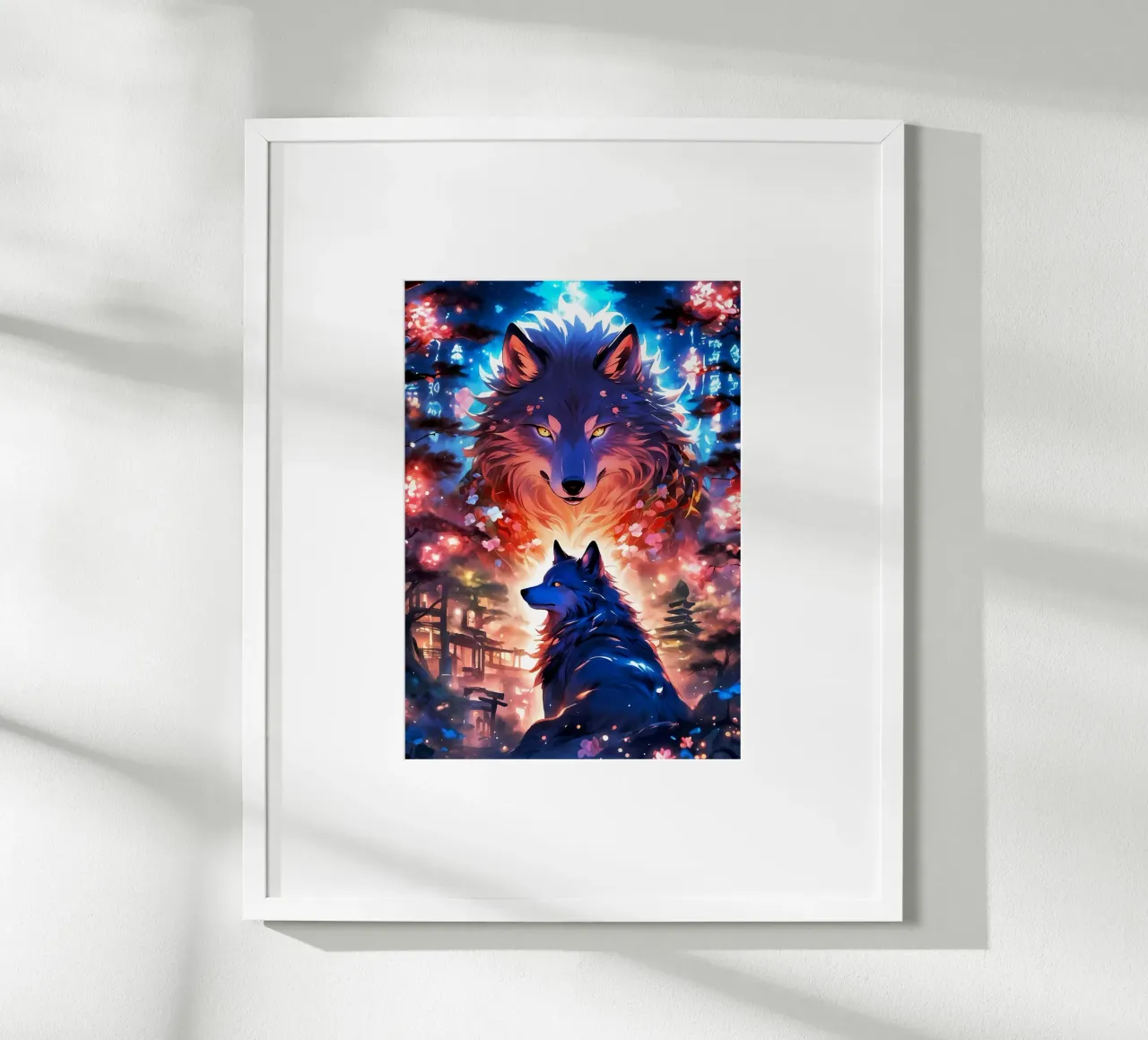 Animale lupo poster con telaio in legno da Pierre Walton