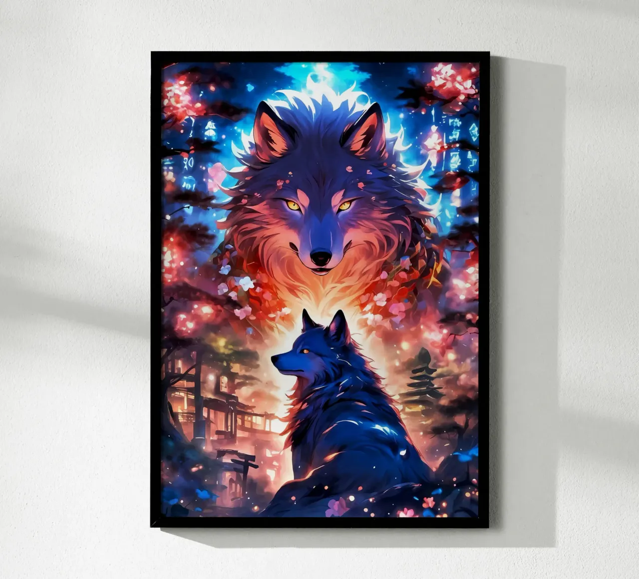 Animale lupo poster con telaio in legno da Pierre Walton