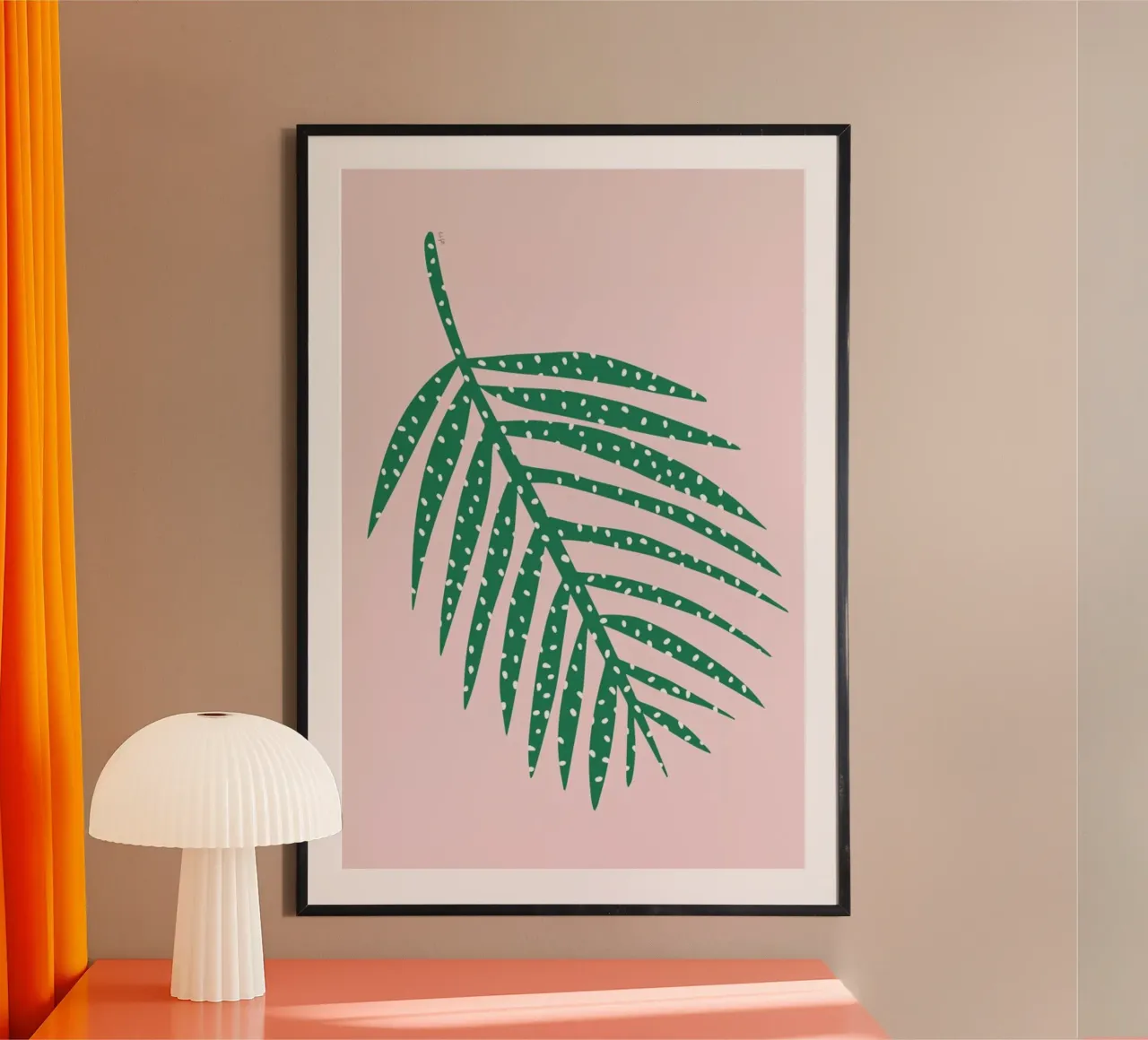 Polka Dot Leaf in Pink poster con telaio in alluminio da Linda Gobeta