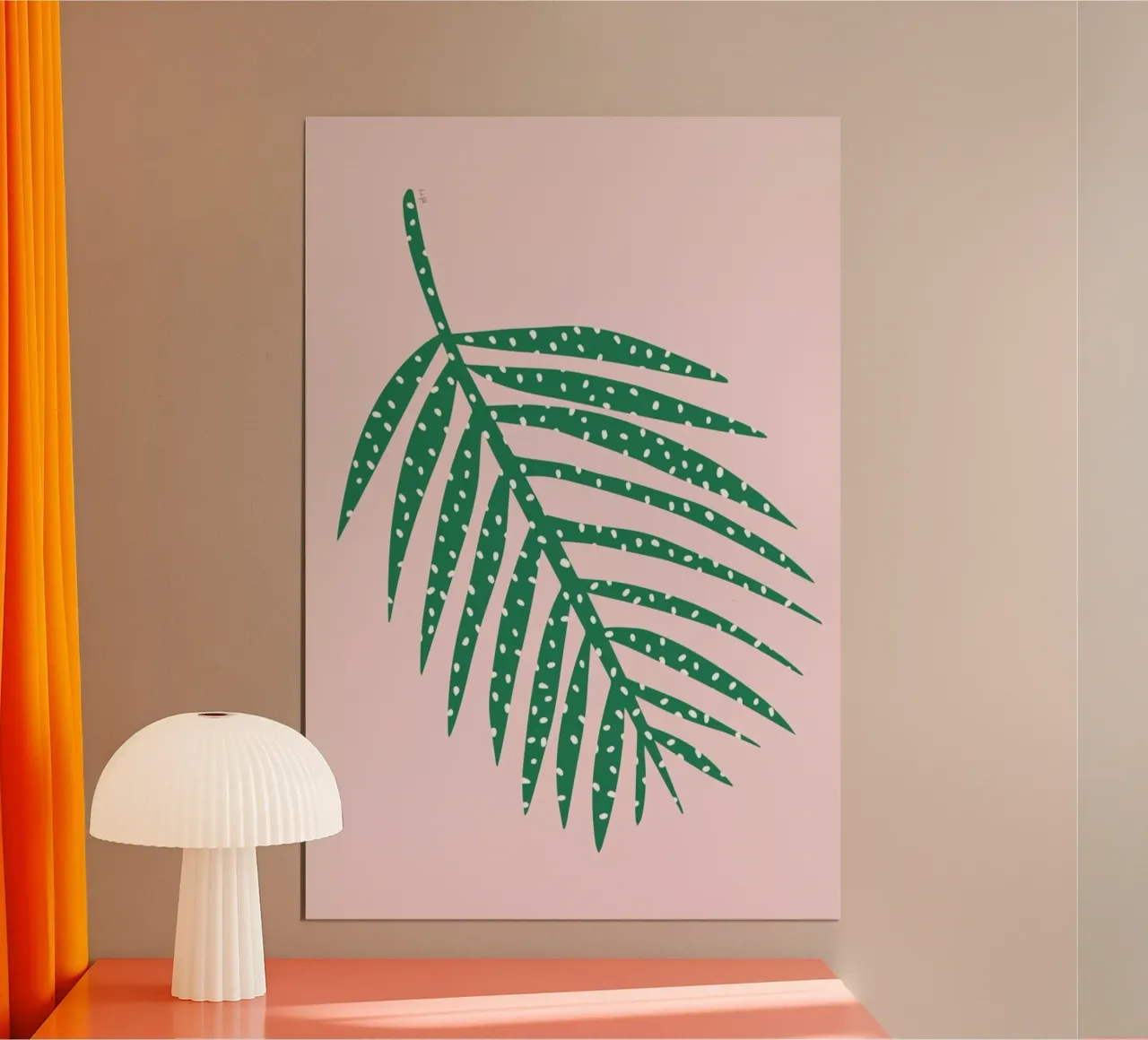 Polka Dot Leaf in Pink poster con telaio in alluminio da Linda Gobeta