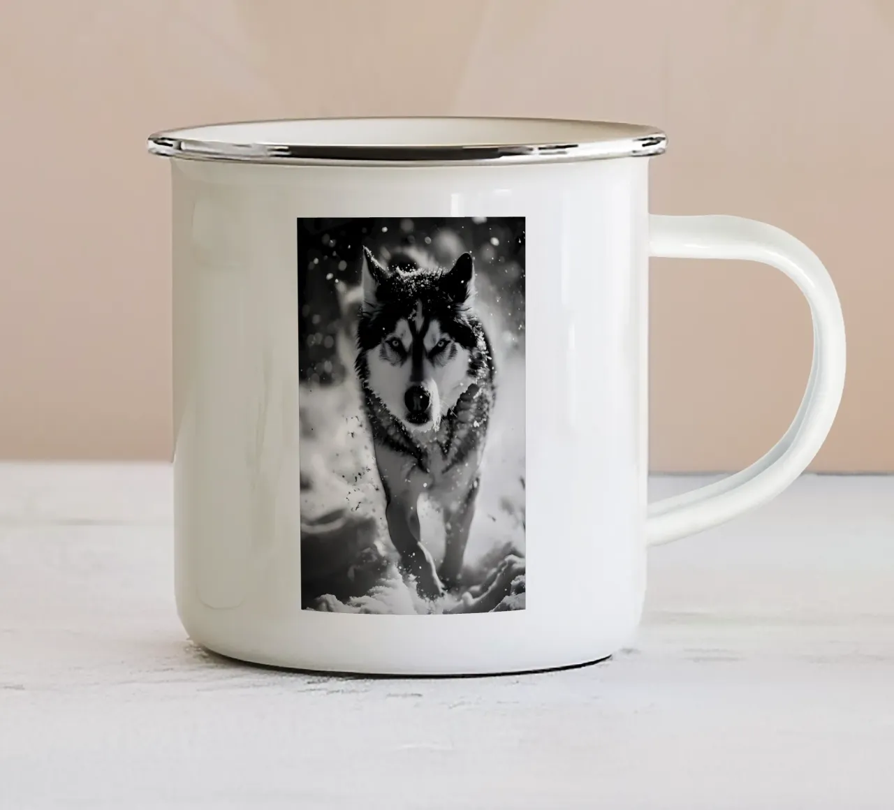 Animale lupo tazza in smalto da Pierre Walton
