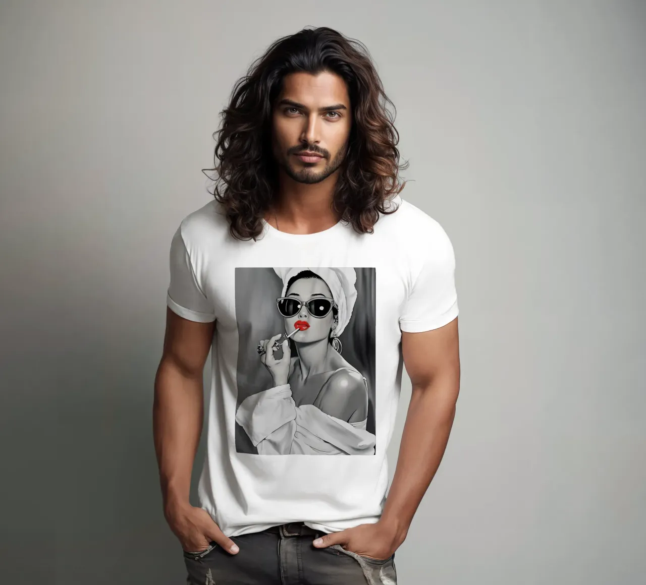 AUDREY HEPBURN TRÄGT LIPPENSTIFT AUF T-Shirt von ARTOMATIC