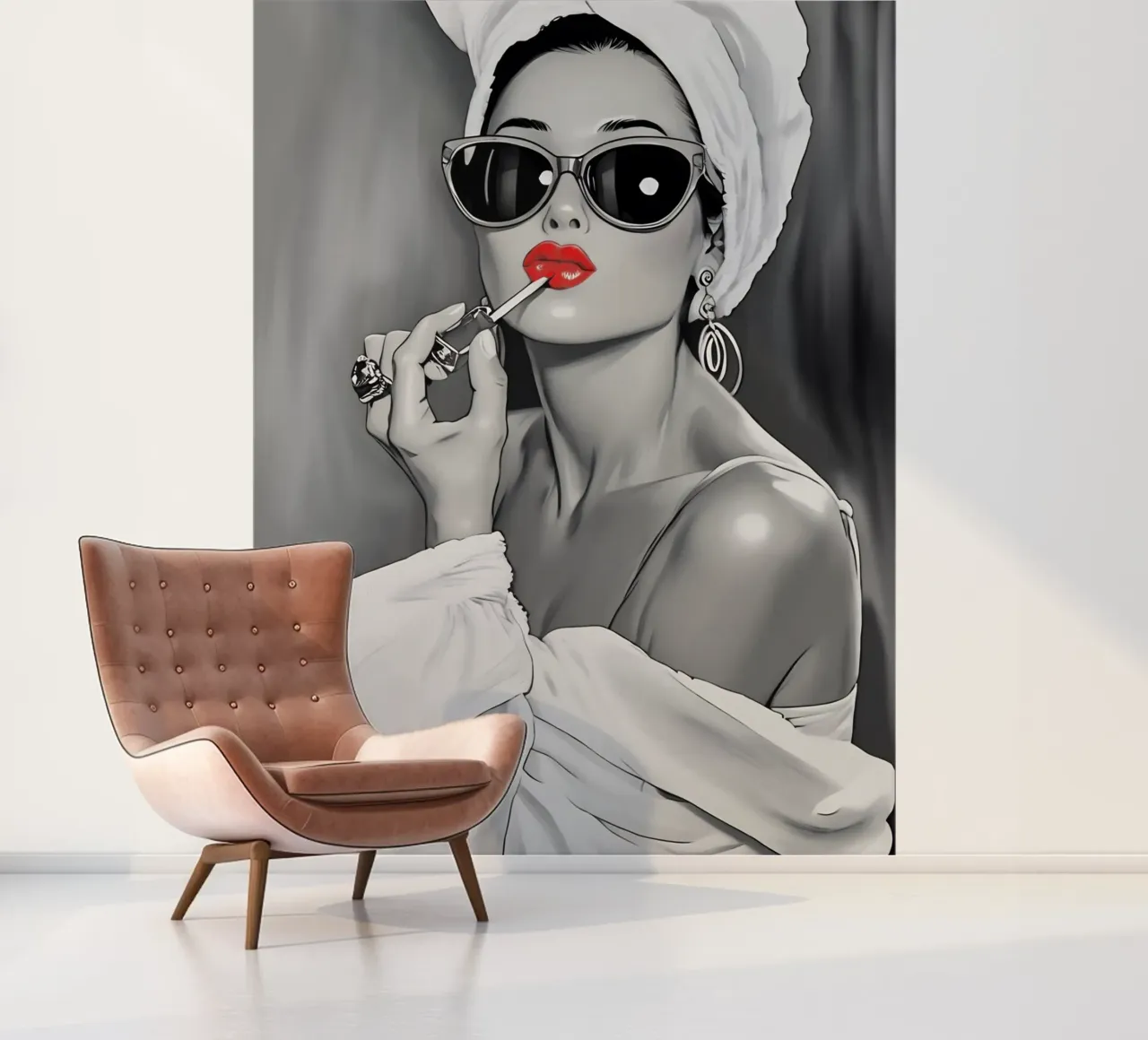 AUDREY HEPBURN PUTTING ON LIPSTICK photo wallpaper by ARTOMATIC