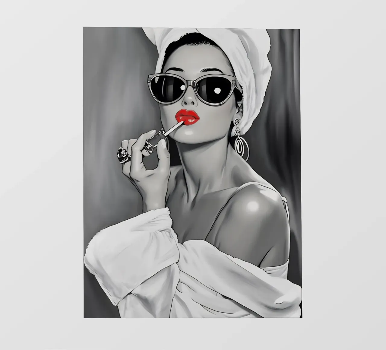 AUDREY HEPBURN PUTTING ON LIPSTICK photo wallpaper by ARTOMATIC