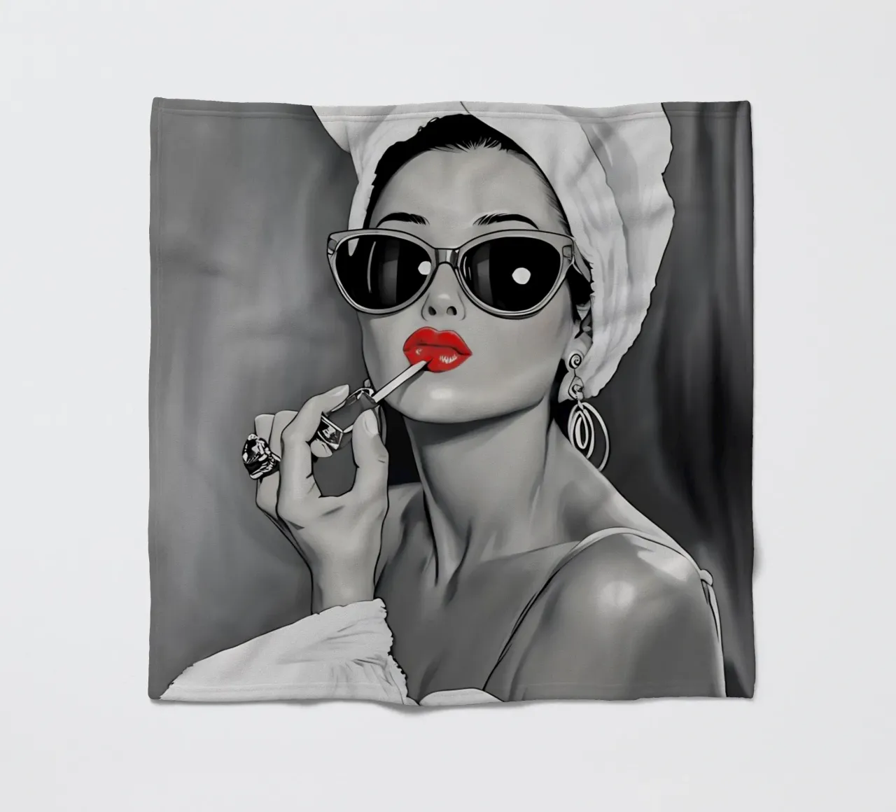 AUDREY HEPBURN PUTTING ON LIPSTICK fleece blanket by ARTOMATIC