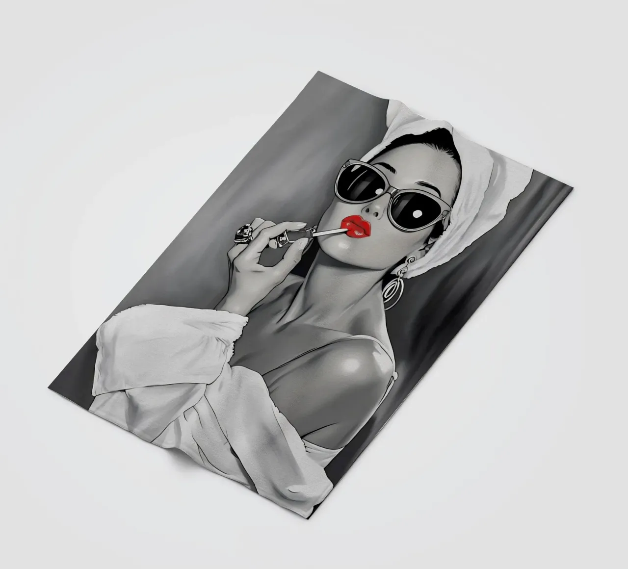 AUDREY HEPBURN PUTTING ON LIPSTICK fleece blanket by ARTOMATIC
