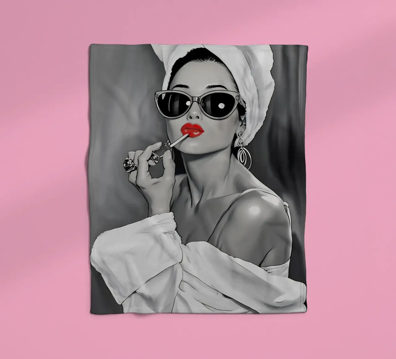 AUDREY HEPBURN PUTTING ON LIPSTICK fleece blanket by ARTOMATIC