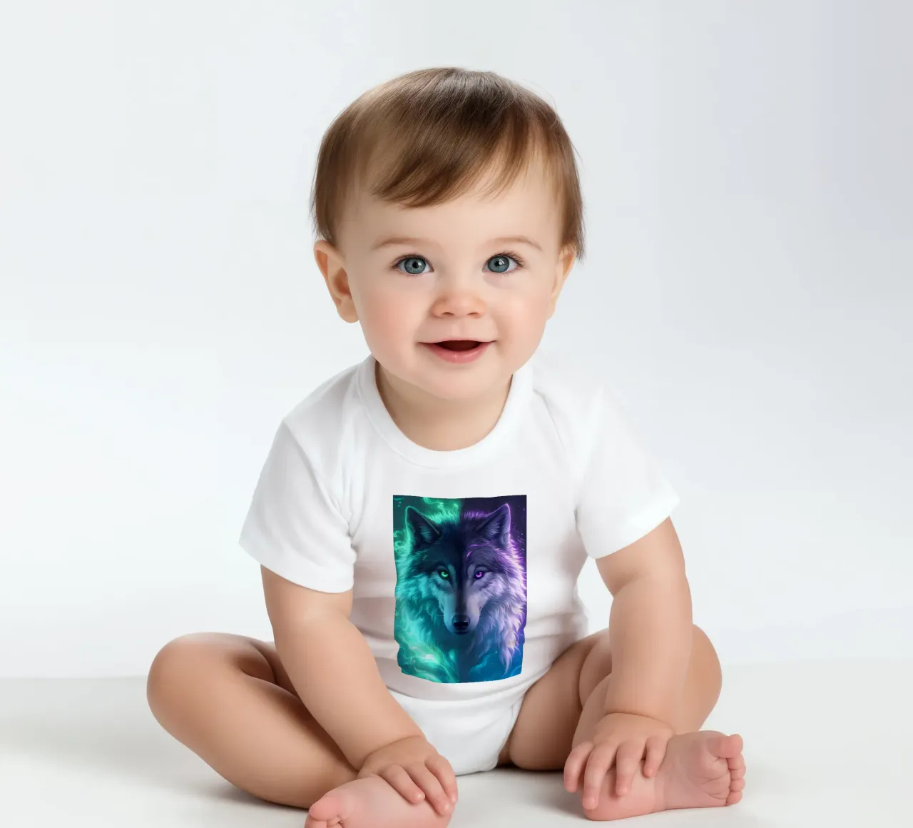Wolf Animal short-sleeve baby romper by Pierre Walton